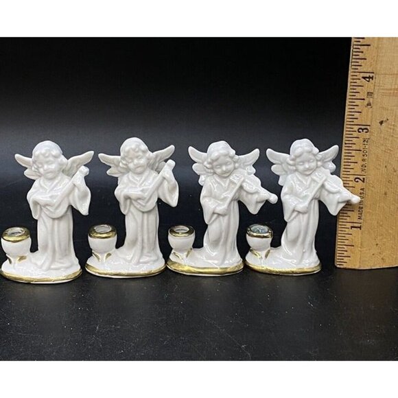 Mini Candle Cherub Angel Musical Porcelain Naples  Mini Candle Cherub Angel Musical Porcelain Naples Capodimonte LOT 4 Violin Lute